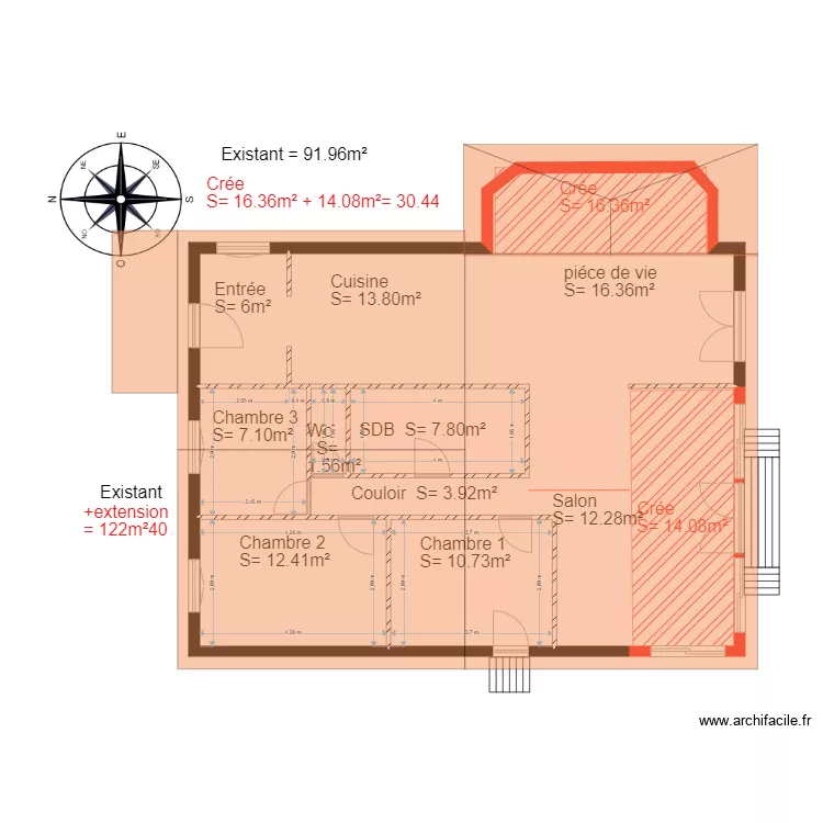 Plan existant et projet   chalet 90. Plan de 