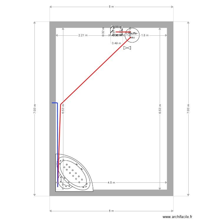 réseau eaux étage. Plan de 2 pièces et 29 m2