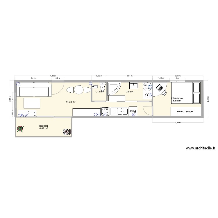 container. Plan de 5 pièces et 30 m2