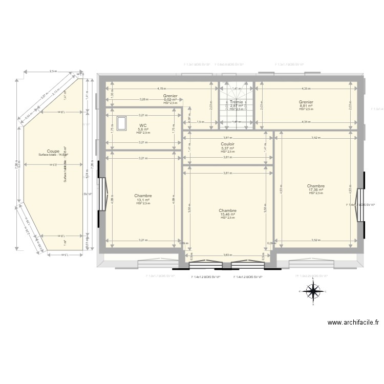 ROBERT. Plan de 14 pièces et 154 m2