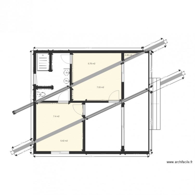 warang Bungalow RdC. Plan de 5 pièces et 26 m2