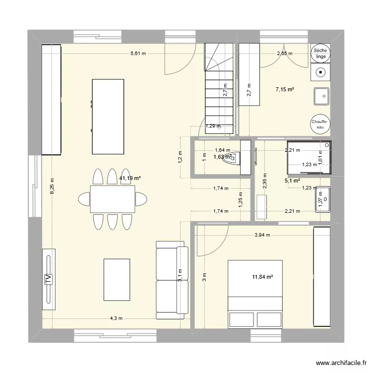 projet &eacute;tage 1. Plan de 5  et 67 m²