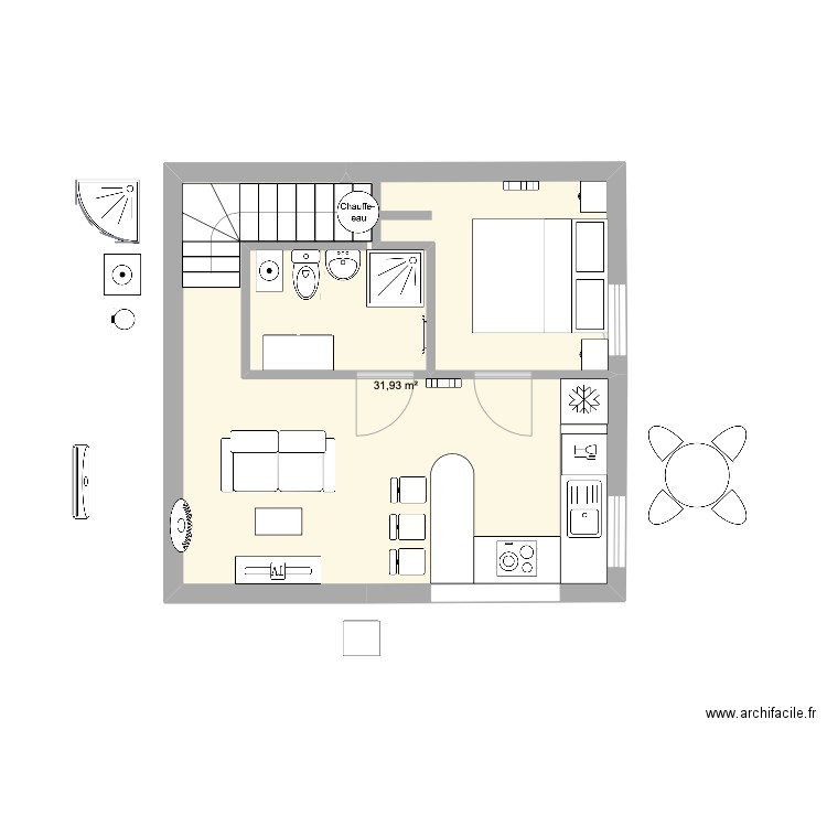 studio 2. Plan de 1 pièce et 32 m2