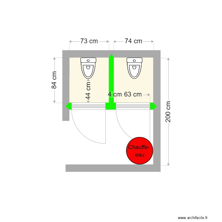 PLAN WC ECOLE NOTRE DAME DES VICTOIRES. Plan de 2 pièces et 1 m2