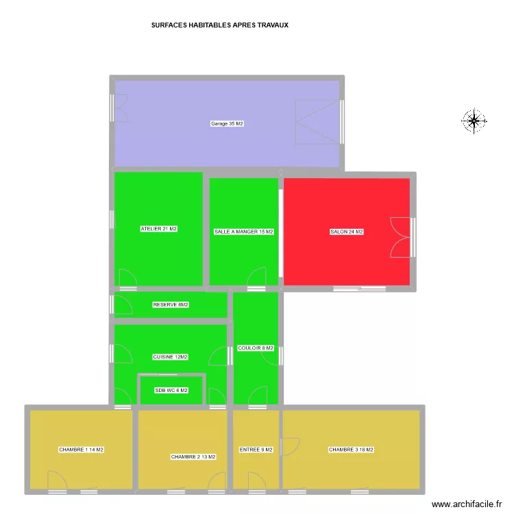 SURFACE HABITABLE APRES TRAVAUX. Plan de 