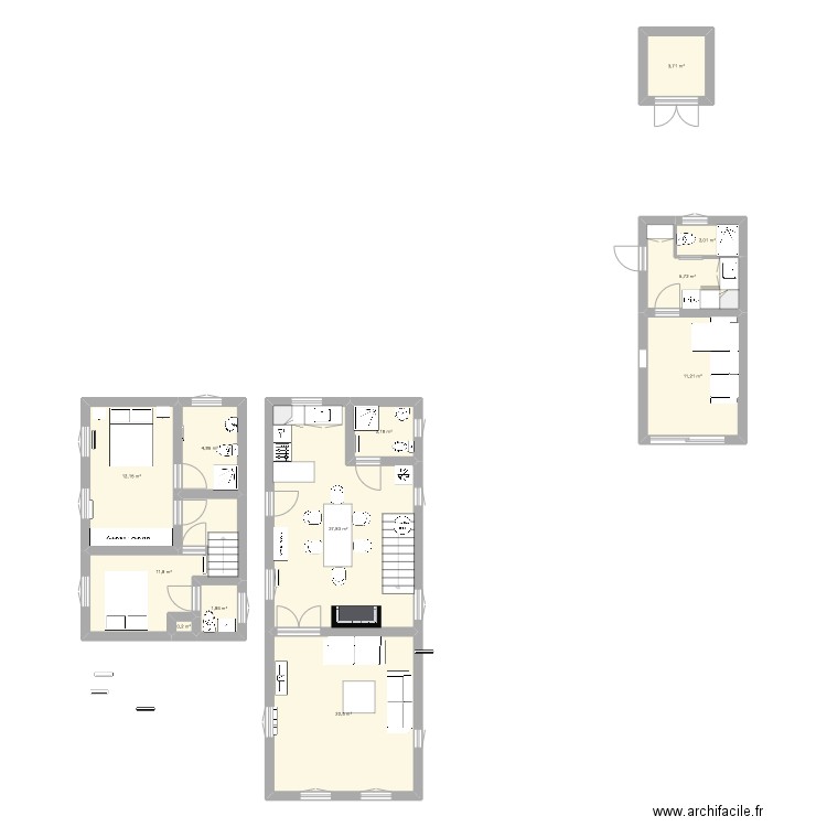 maison3. Plan de 12 pièces et 107 m2