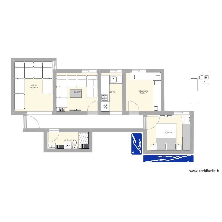 app Alia modif. Plan de 6 pièces et 46 m2