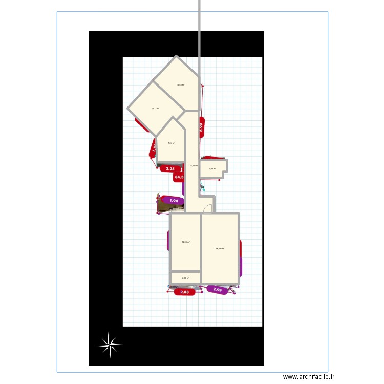 Oliegos 23_raya. Plan de 8 pièces et 76 m2