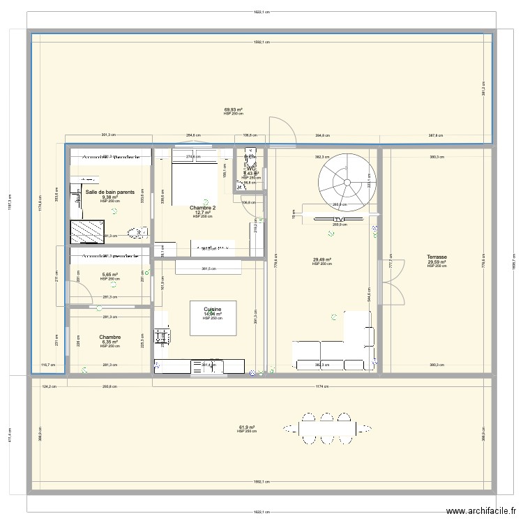 maison PK11 actuelle modifiée . Plan de 10 pièces et 241 m2