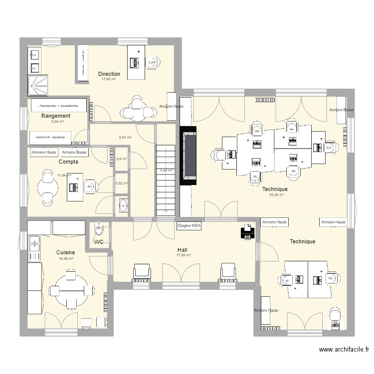 RdC aménagé. Plan de 10 pièces et 132 m2