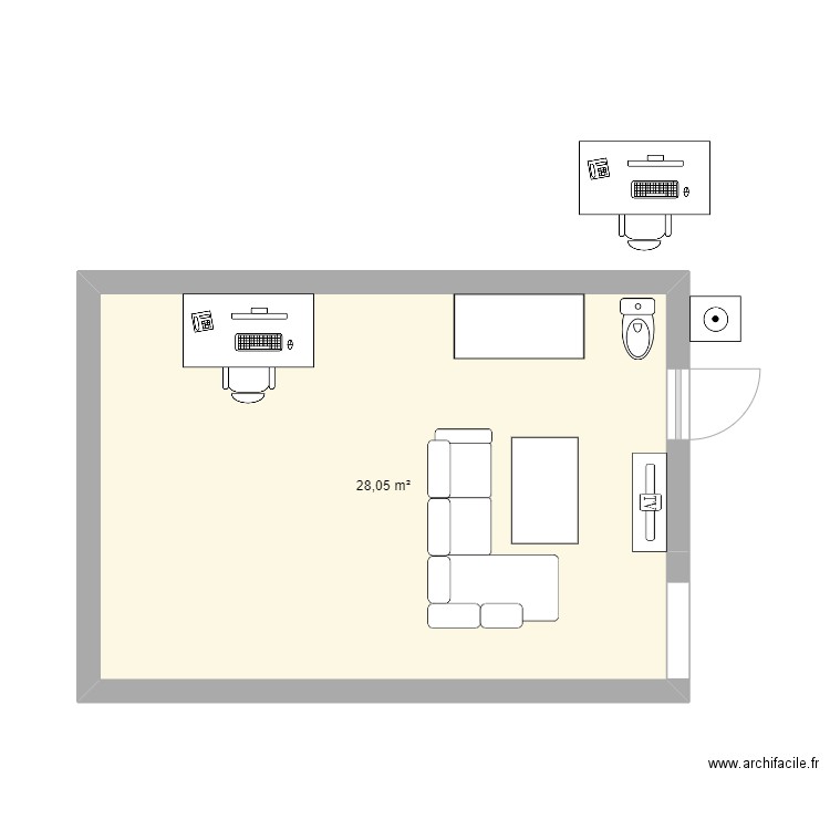 49m. Plan de 1 pièce et 28 m2