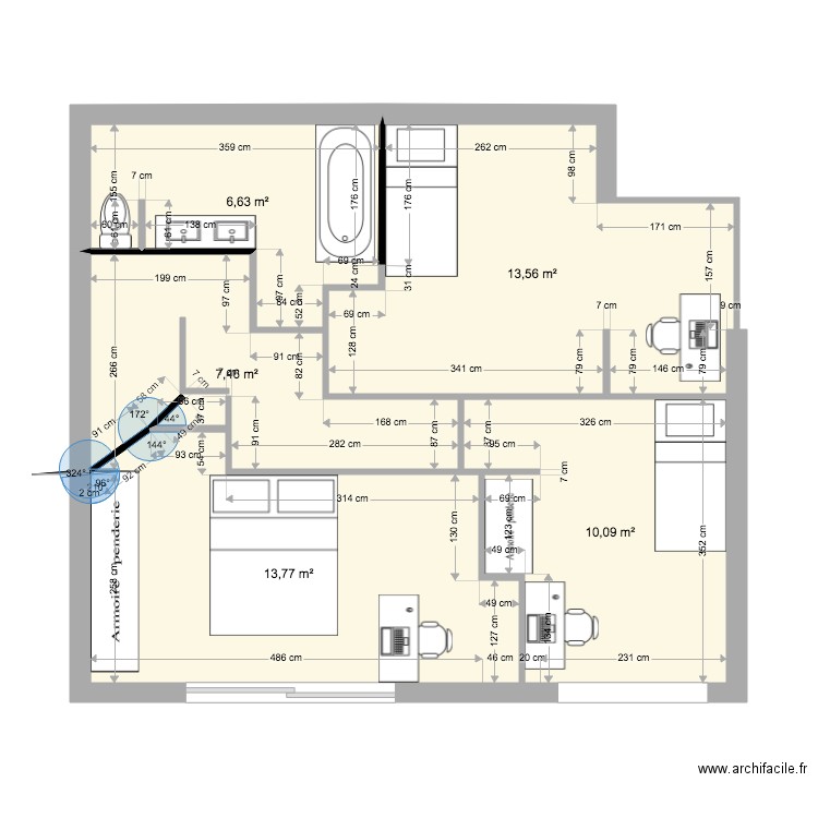 maison 1er étage  2122021. Plan de 5 pièces et 52 m2