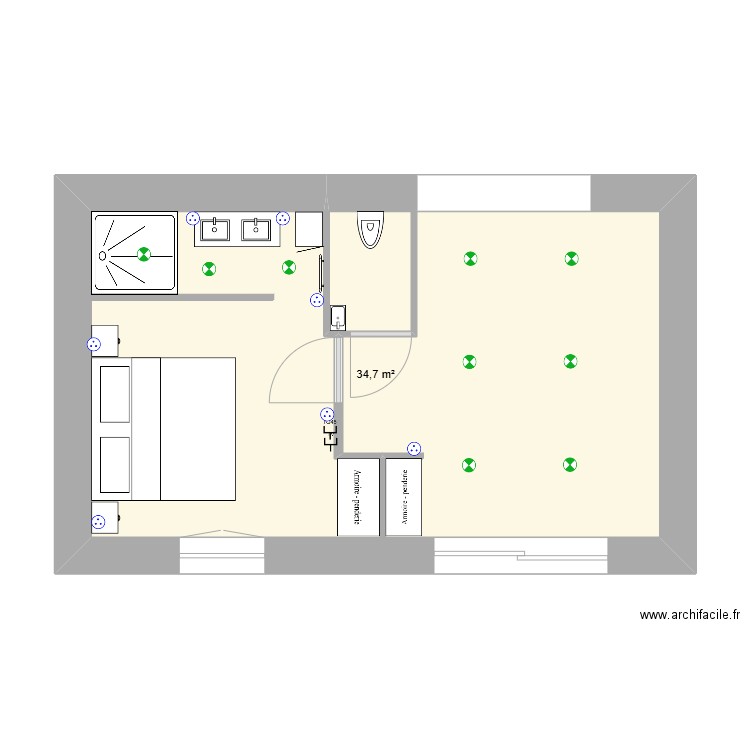 extension. Plan de 1 pièce et 35 m2