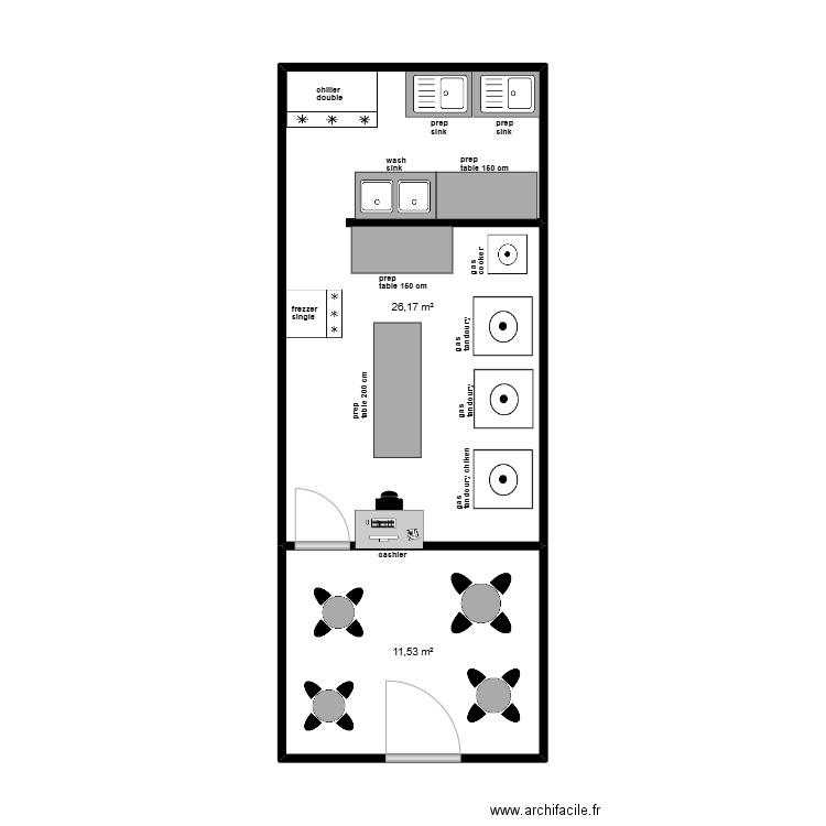 azeiba shop. Plan de 2 pièces et 38 m2