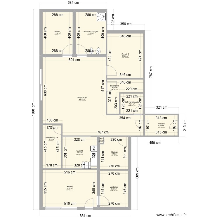PLAN CRECHE PHENOMENES. Plan de 13 pièces et 158 m2