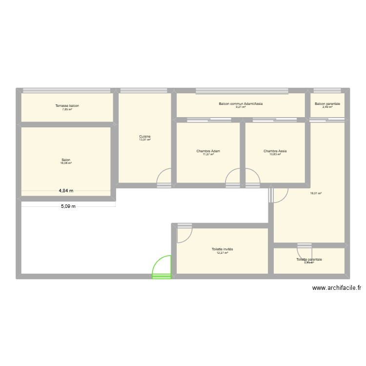 Appartement Kamal Bouskoura. Plan de 10 pièces et 109 m2