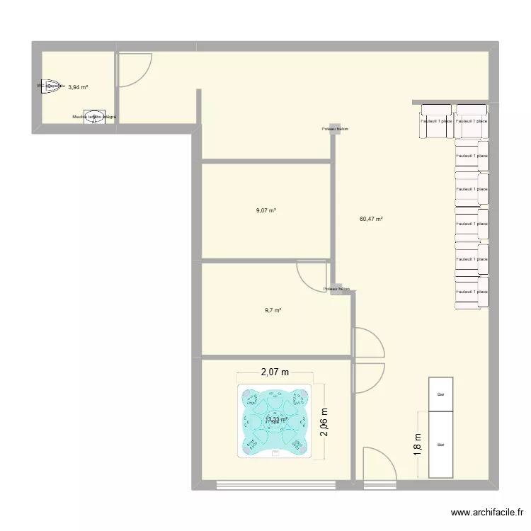 hamam saint etienne. Plan de 5  et 97 m²