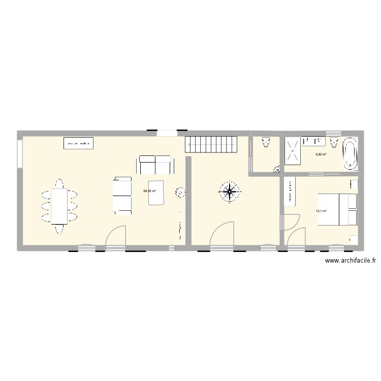 SAINT ELOI REZ DE CHAUSSEE. Plan de 3 pièces et 89 m2