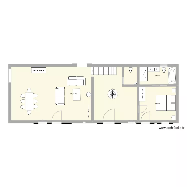 SAINT ELOI REZ DE CHAUSSEE. Plan de 3  et 89 m²