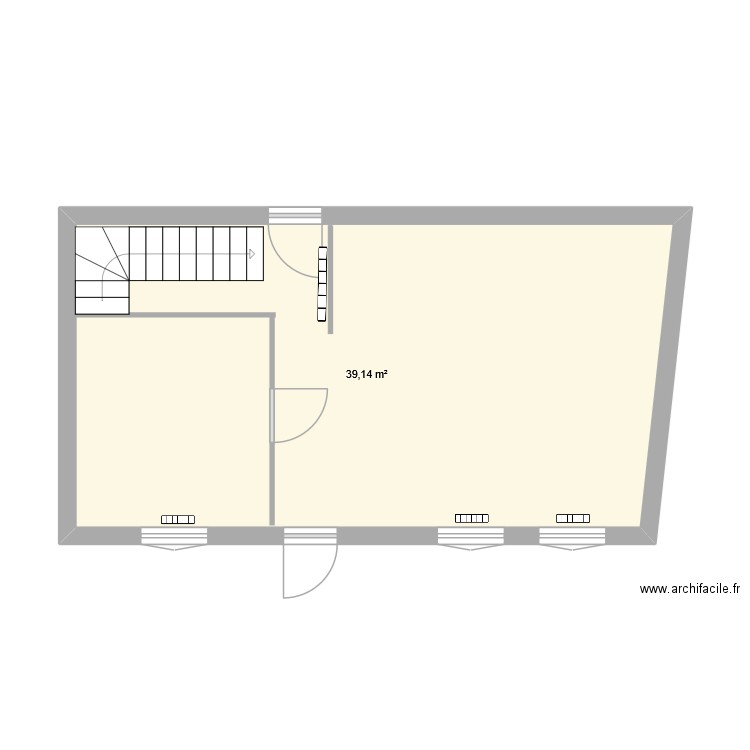 la gare. Plan de 1 pièce et 39 m2