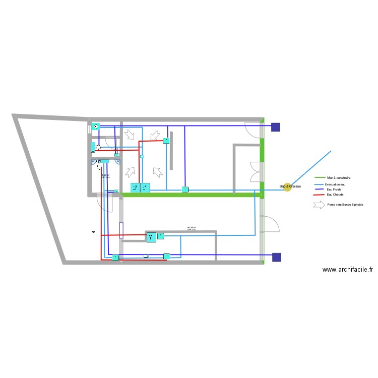 TRESO. Plan de 2 pièces et 49 m2