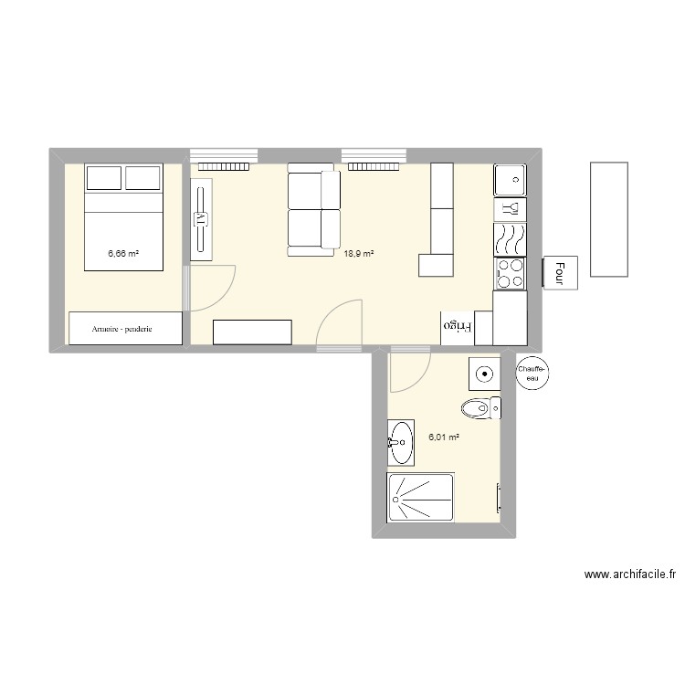 appartement cambo transformation T2. Plan de 3 pièces et 32 m2