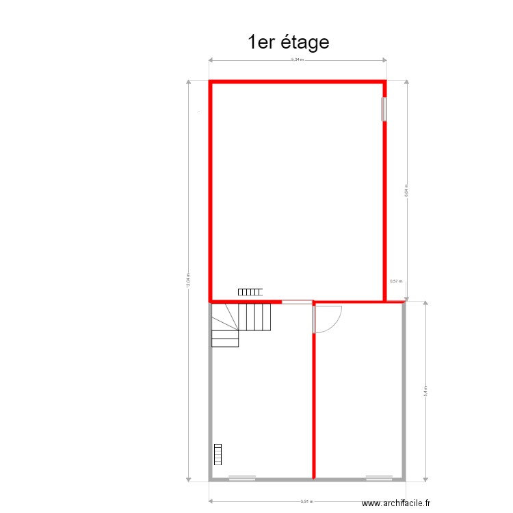 plan chauffage 1er etage. Plan de 3 pièces et 63 m2