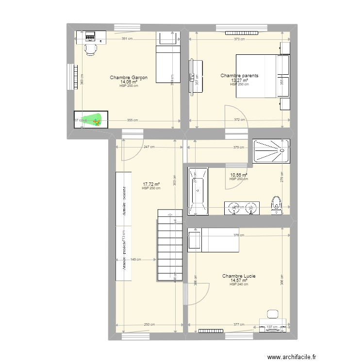 cortil. Plan de 15 pièces et 186 m2