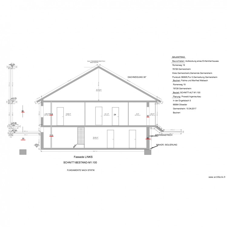 Wallasch  plan coupe existant. Plan de 0 pièce et 0 m2