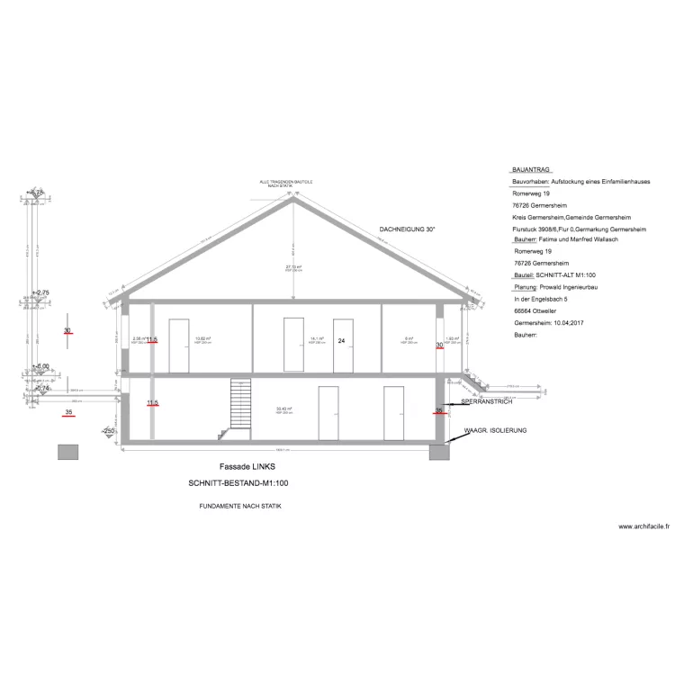 Wallasch  plan coupe existant. Plan de 