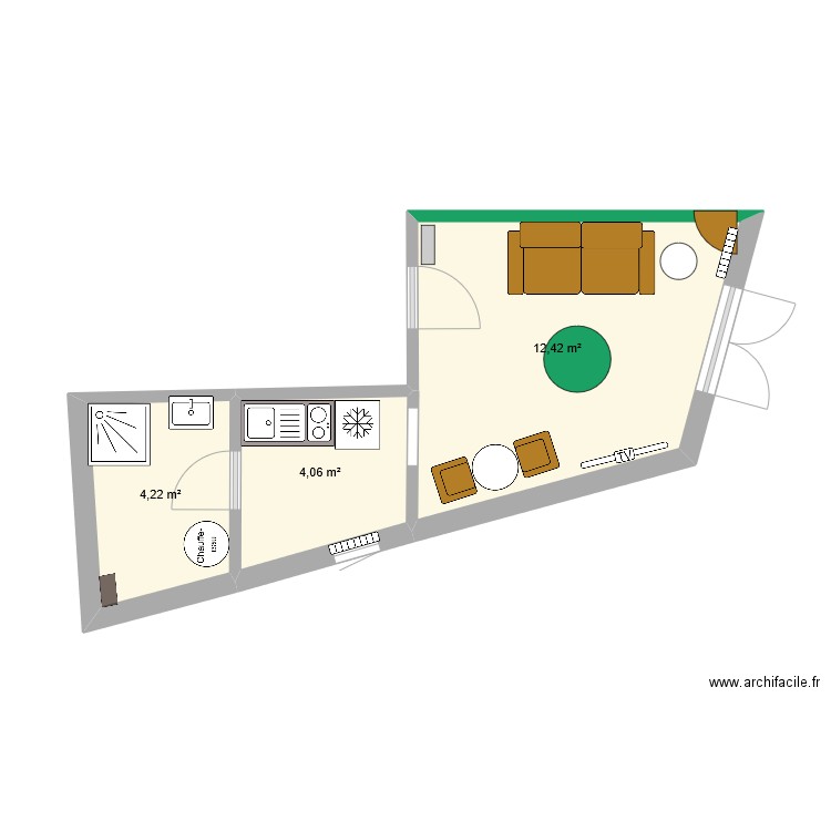 Studio 1er étage. Plan de 3 pièces et 21 m2