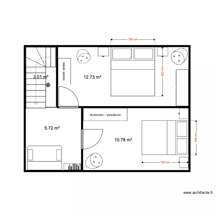 Etage am&eacute;nag&eacute; Chalet 33 m2. Plan de 
