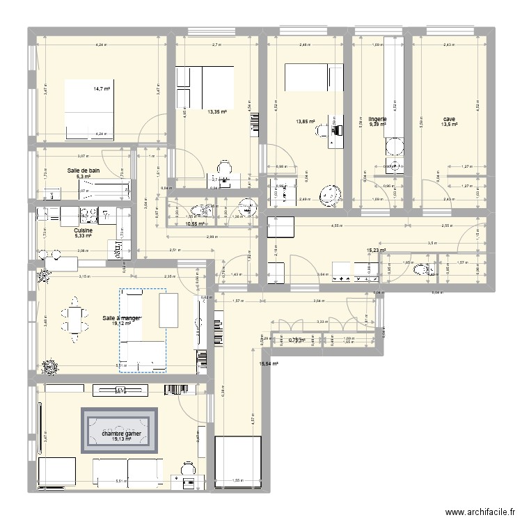 appartement1. Plan de 13 pièces et 156 m2