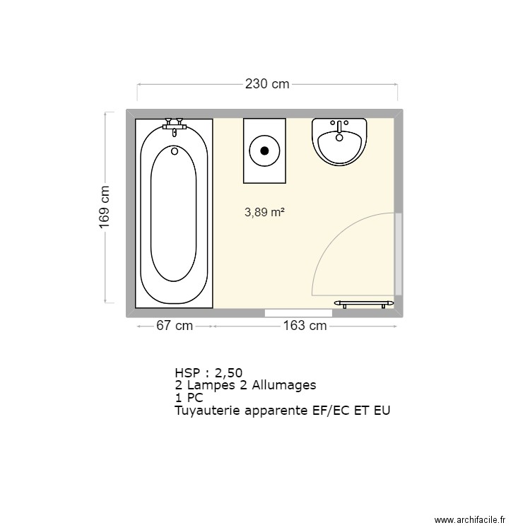 PASQUIER PLAN EXISTANT. Plan de 1 pièce et 4 m2