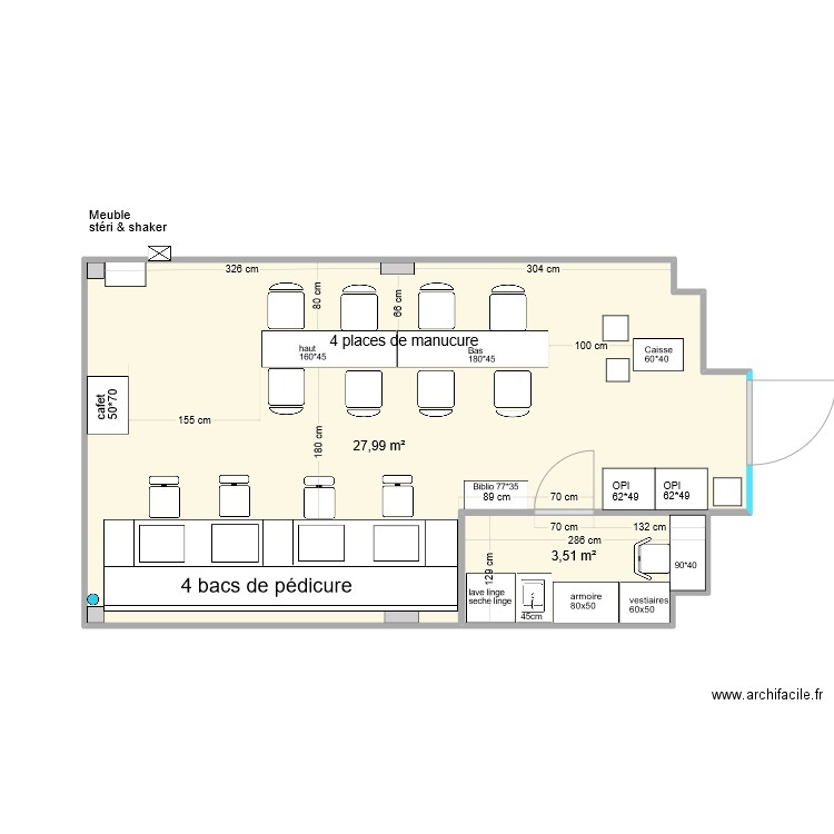 NB22 vfinal salle pause avec cotes. Plan de 2 pièces et 31 m2