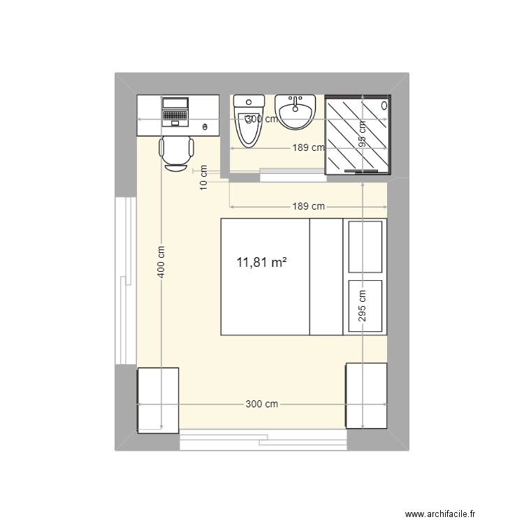 Chambre ana. Plan de 1 pièce et 12 m2