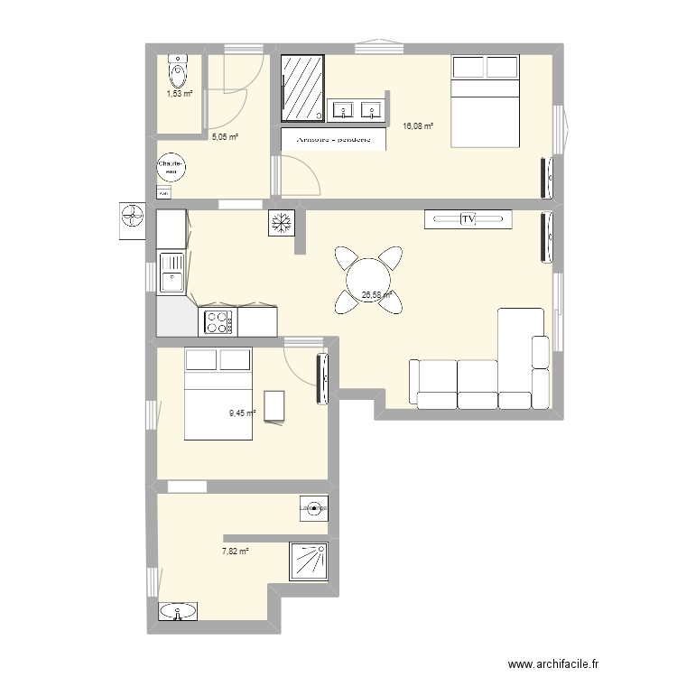 APPARTEMENT PERSO. Plan de 6 pièces et 67 m2