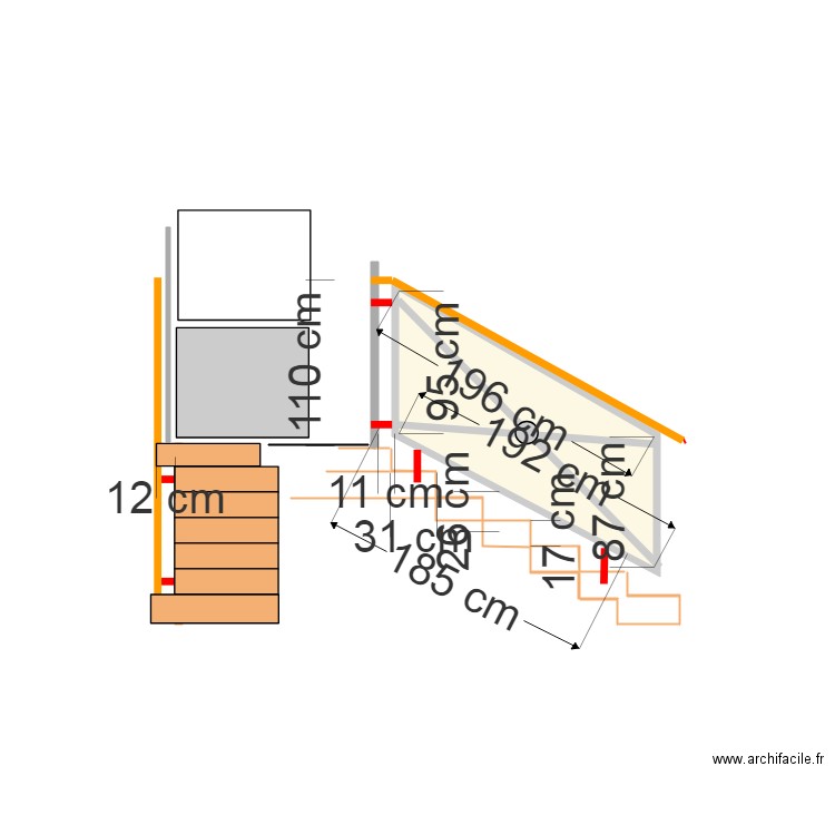 escalier rembarde . Plan de 0 pièce et 0 m2