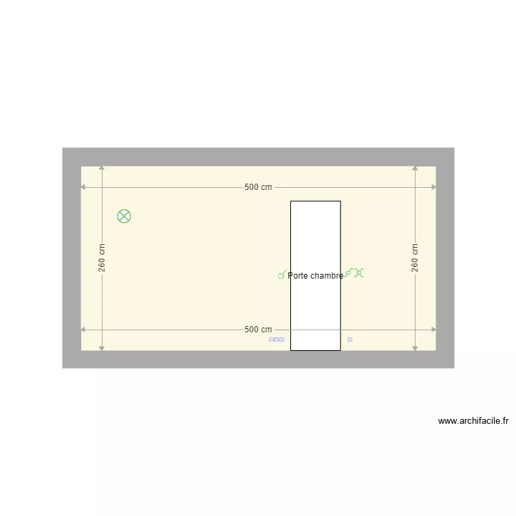 Vue plane mur salon chambre depuis salon. Plan de 