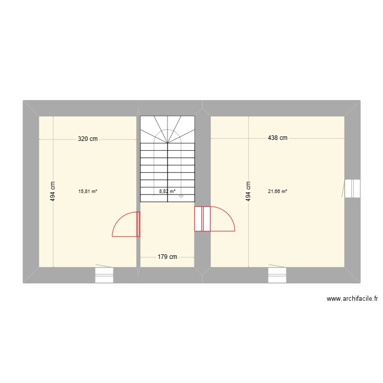 2éme étage Vaugneray. Plan de 3 pièces et 46 m2