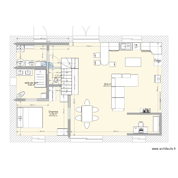 plan de maison. Plan de 4 pièces et 74 m2