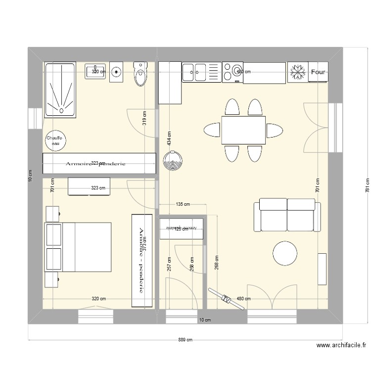 Plan maison 3. Plan de 2 pièces et 55 m2