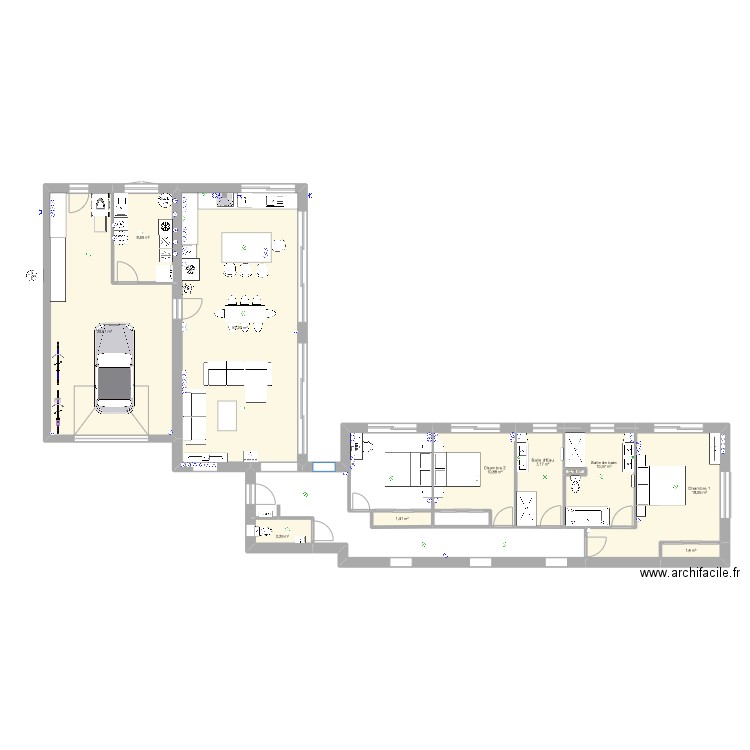 Maison en L. Plan de 11 pièces et 151 m2