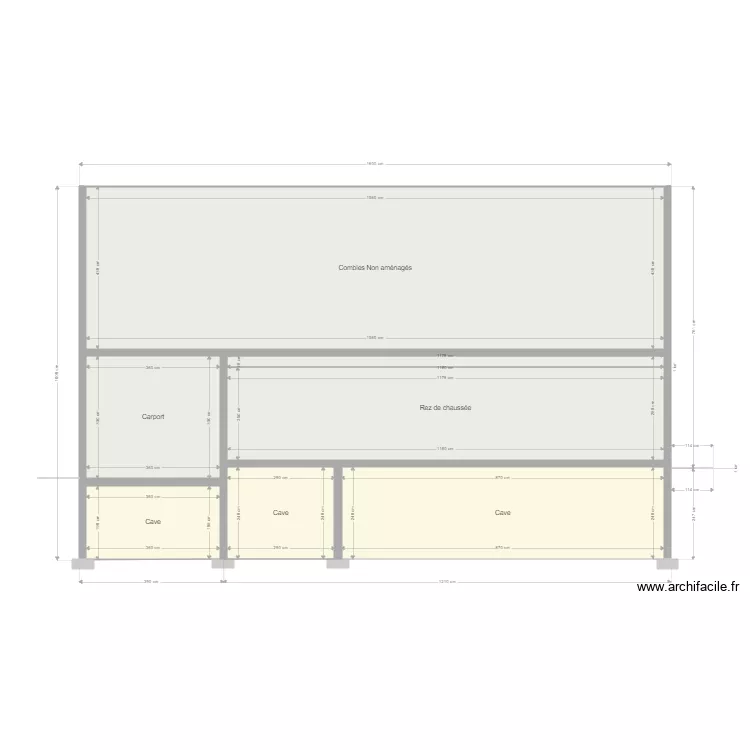 Coupe de face Avant cave complete. Plan de 