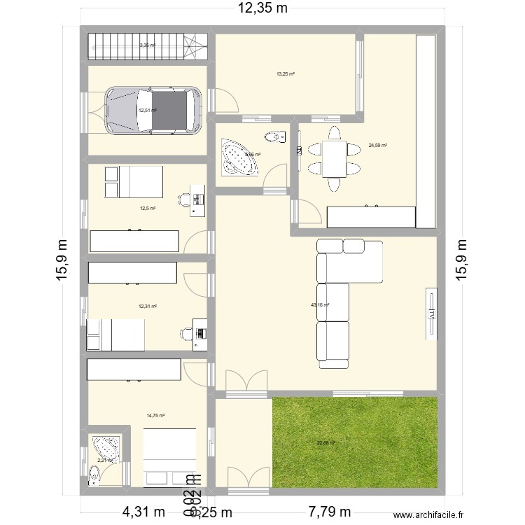 test 002. Plan de 11 pièces et 167 m2