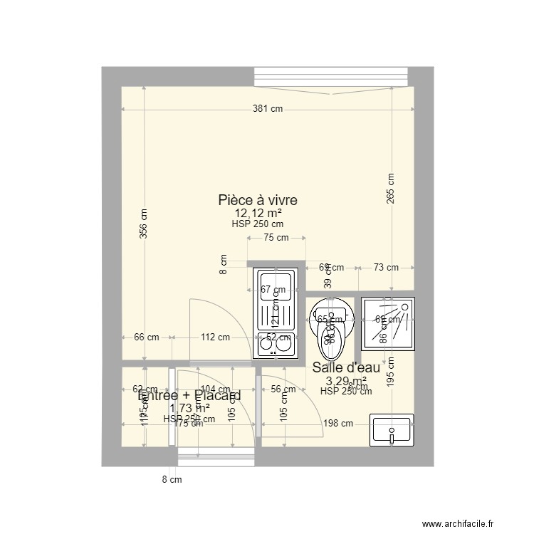 20230303 TOURS. Plan de 3 pièces et 17 m2