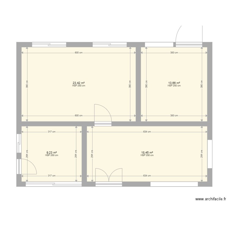 pavillon atelier. Plan de 4 pièces et 65 m2