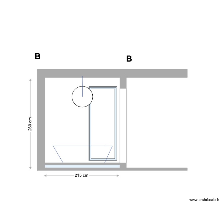 mur BB coté baignoire . Plan de 2 pièces et 6 m2