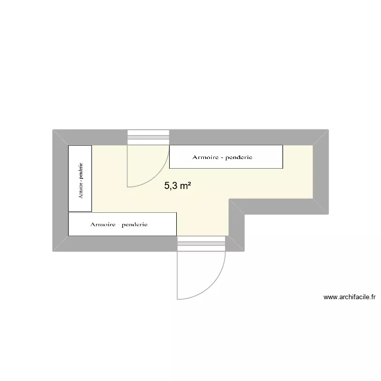 Dressing. Plan de 1  et 5 m²