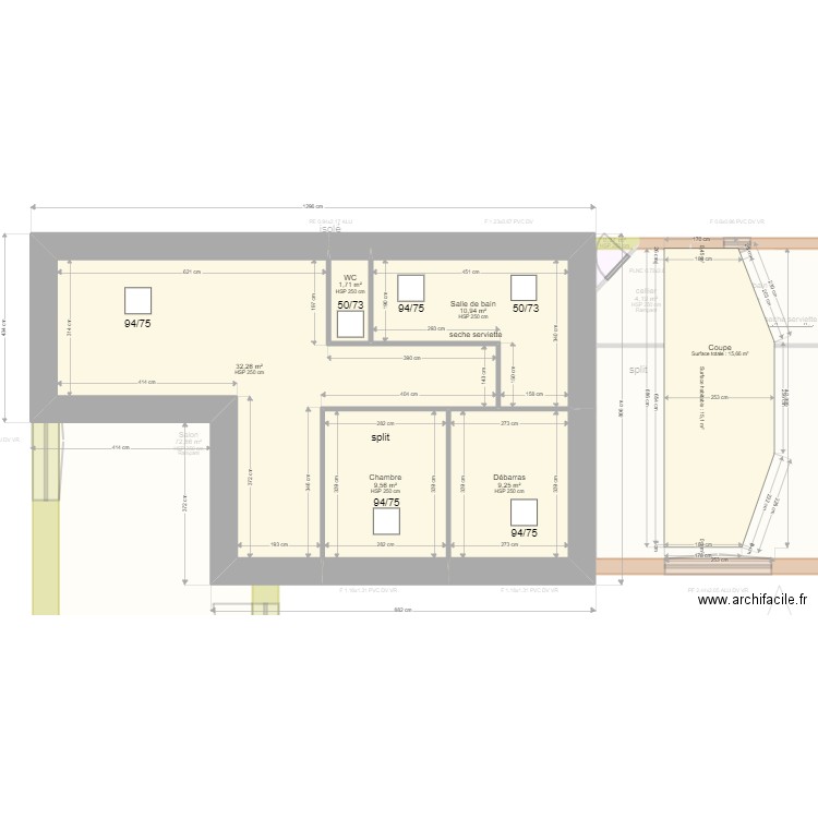 clavier. Plan de 14 pièces et 244 m2